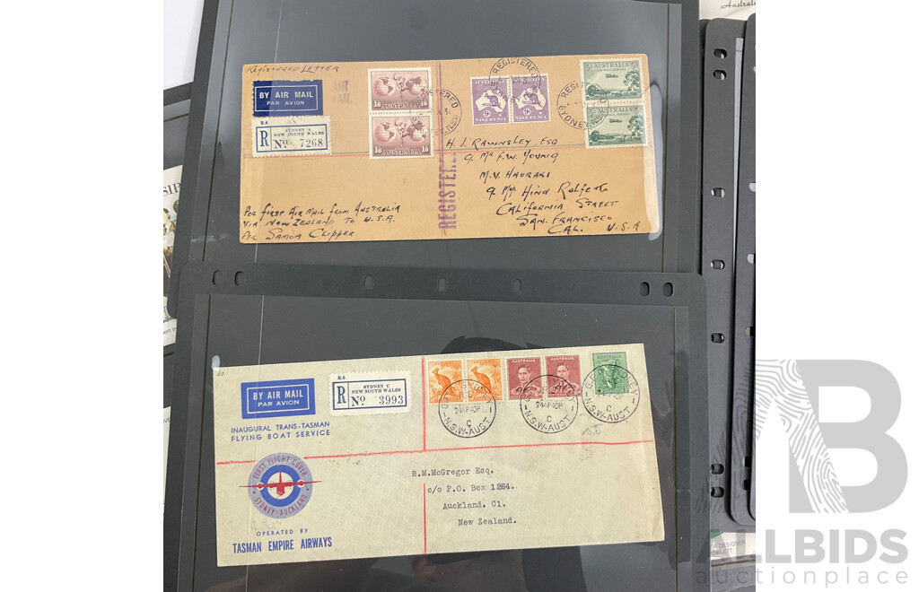 Collection of Vintage Australian Registered Post and First Day Cover Including 1934 First Official Airmail Australia to PNG, 1938 Registered First Airmail From Australia to USA Via New Zealand..........