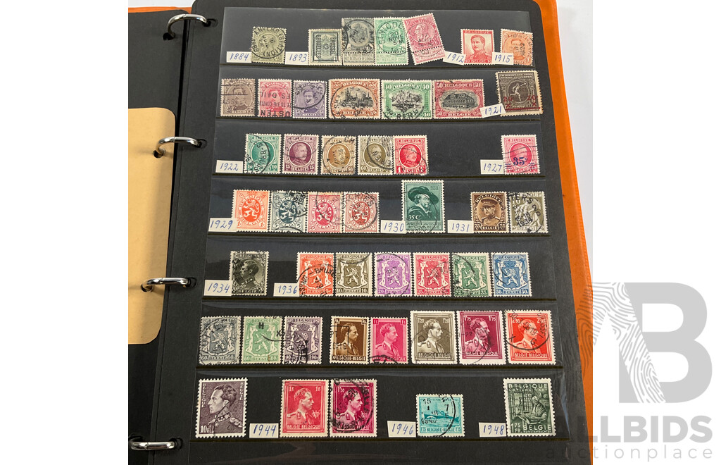 Album of Antique/Vintage International Stamps Including Albania, Austria, Belgium, Bulgaria, Czechoslovakia, Denmark, France, West Germany
