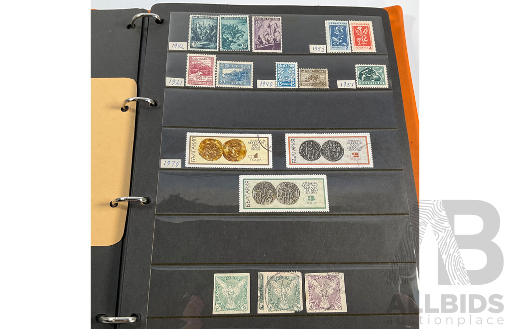 Album of Antique/Vintage International Stamps Including Albania, Austria, Belgium, Bulgaria, Czechoslovakia, Denmark, France, West Germany