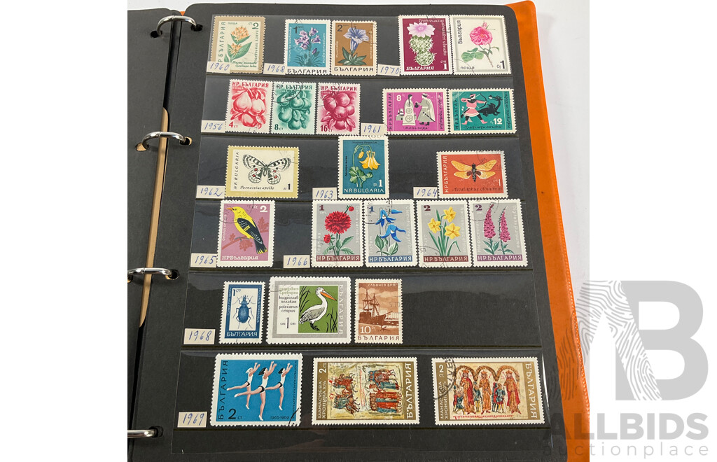 Album of Antique/Vintage International Stamps Including Albania, Austria, Belgium, Bulgaria, Czechoslovakia, Denmark, France, West Germany