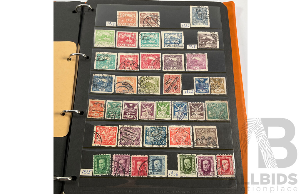 Album of Antique/Vintage International Stamps Including Albania, Austria, Belgium, Bulgaria, Czechoslovakia, Denmark, France, West Germany