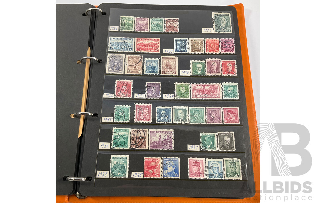 Album of Antique/Vintage International Stamps Including Albania, Austria, Belgium, Bulgaria, Czechoslovakia, Denmark, France, West Germany