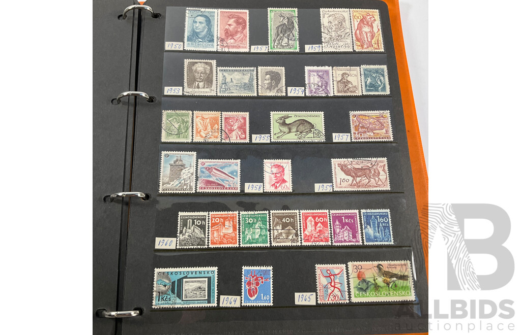 Album of Antique/Vintage International Stamps Including Albania, Austria, Belgium, Bulgaria, Czechoslovakia, Denmark, France, West Germany