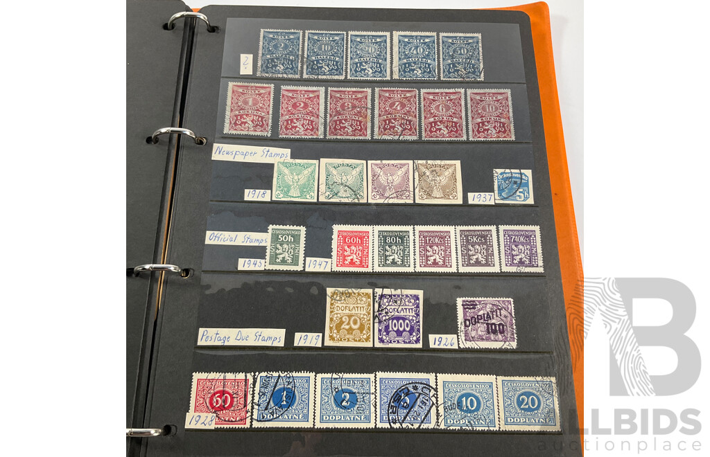 Album of Antique/Vintage International Stamps Including Albania, Austria, Belgium, Bulgaria, Czechoslovakia, Denmark, France, West Germany