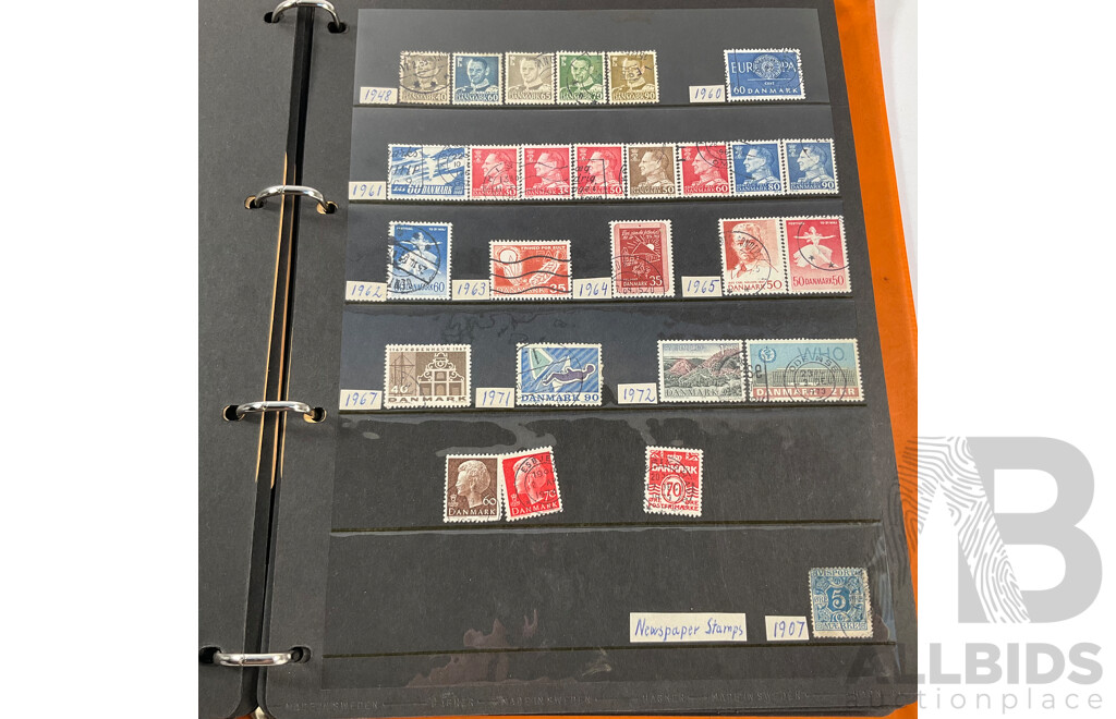 Album of Antique/Vintage International Stamps Including Albania, Austria, Belgium, Bulgaria, Czechoslovakia, Denmark, France, West Germany