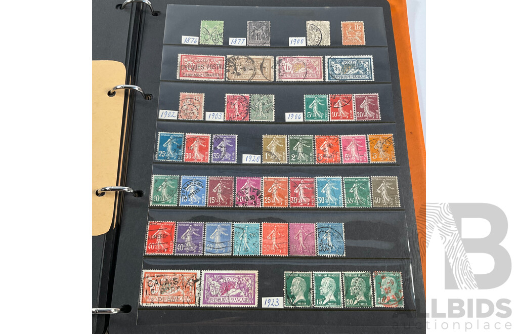 Album of Antique/Vintage International Stamps Including Albania, Austria, Belgium, Bulgaria, Czechoslovakia, Denmark, France, West Germany