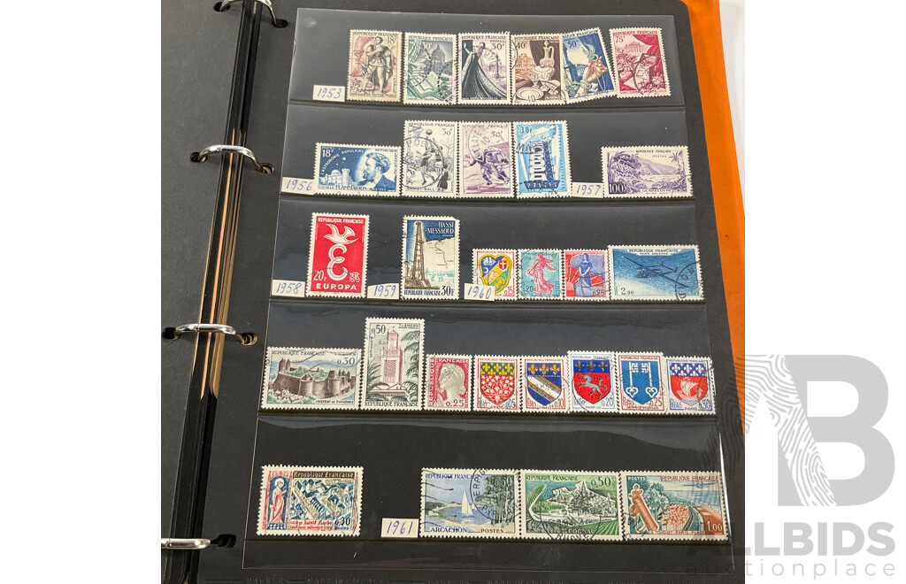 Album of Antique/Vintage International Stamps Including Albania, Austria, Belgium, Bulgaria, Czechoslovakia, Denmark, France, West Germany