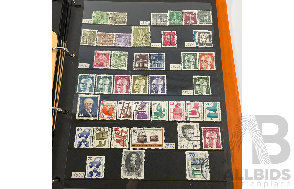 Album of Antique/Vintage International Stamps Including Albania, Austria, Belgium, Bulgaria, Czechoslovakia, Denmark, France, West Germany