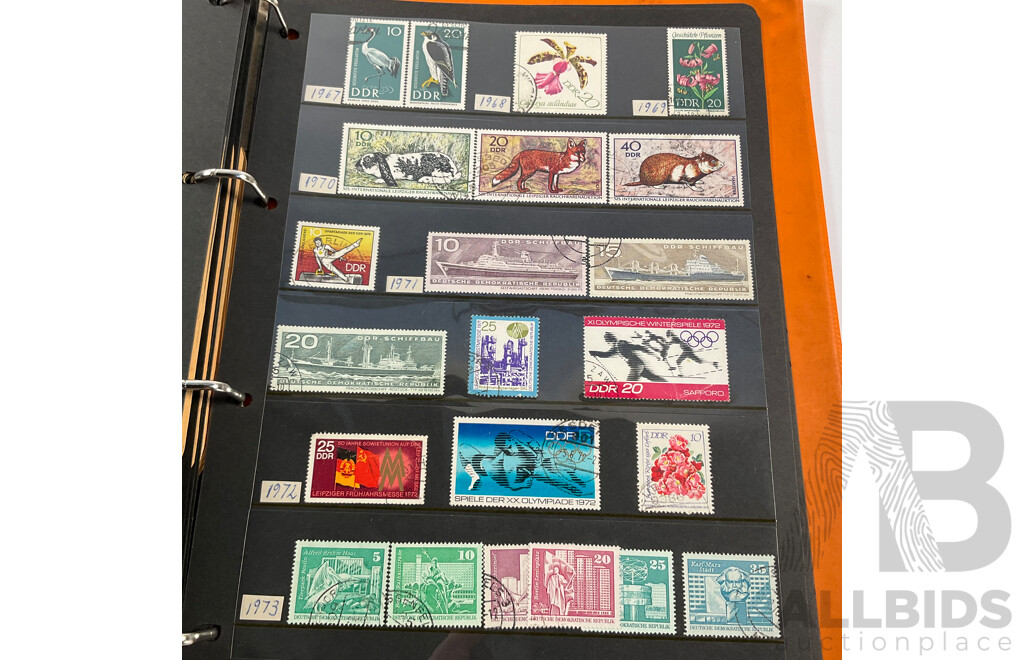 Album of Antique/Vintage International Stamps Including Albania, Austria, Belgium, Bulgaria, Czechoslovakia, Denmark, France, West Germany