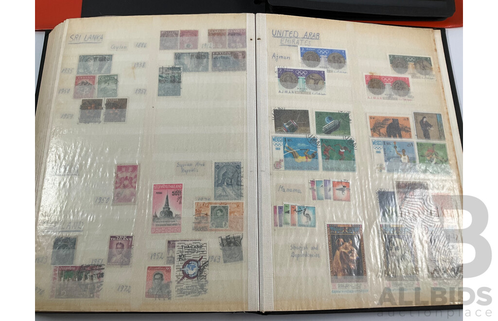 Two Albums of Antique and Vintage Stamps Including Nauru, PNG, Africa, South America, China, Central America, Japan, Middle East, Singapore, Greece, Hungary, Italy, Ireland, Norway