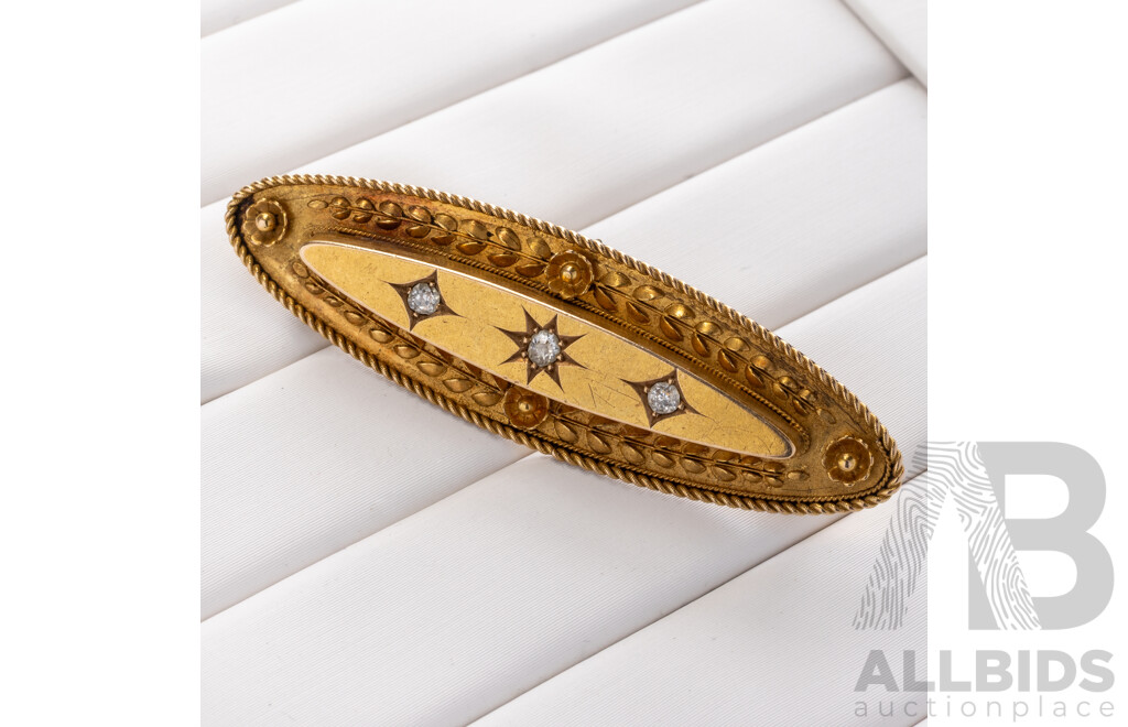 Antique 15ct Yellow Gold Victorian Old Cut Diamond Set Plaque Brooch, 48mm, 4.53 Grams