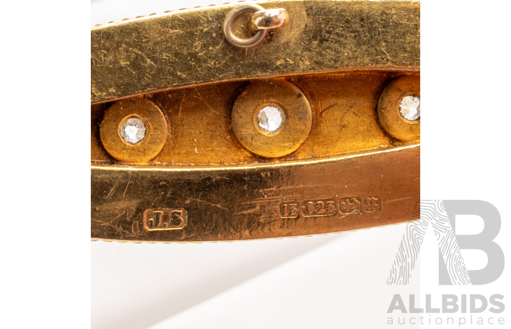 Antique 15ct Yellow Gold Victorian Old Cut Diamond Set Plaque Brooch, 48mm, 4.53 Grams