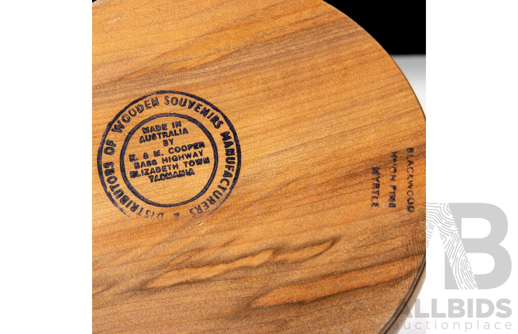 Nice Collection Australian Hand Turned Treen Including Huon Pine Appetizer Dish by Jose Lehete, Huon Pine Dish, Purple Gidgee Dish by Neal Kirkham with Pewter Top and More