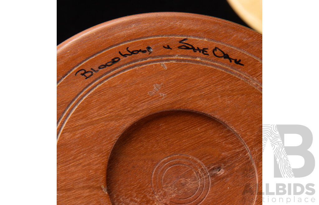 Nice Collection Australian Hand Turned Treen Including Huon Pine Mortar & Pestle, Bloodwood & She Oak Dish by Neal Kirkham with Pewter Top and More