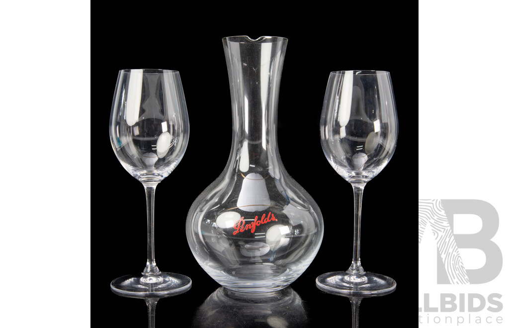 Set Two German Made Riedel Crystal Vinum Sauvignon Blanc Glasses and Riedel Syrah Decanter, All in Original Boxes
