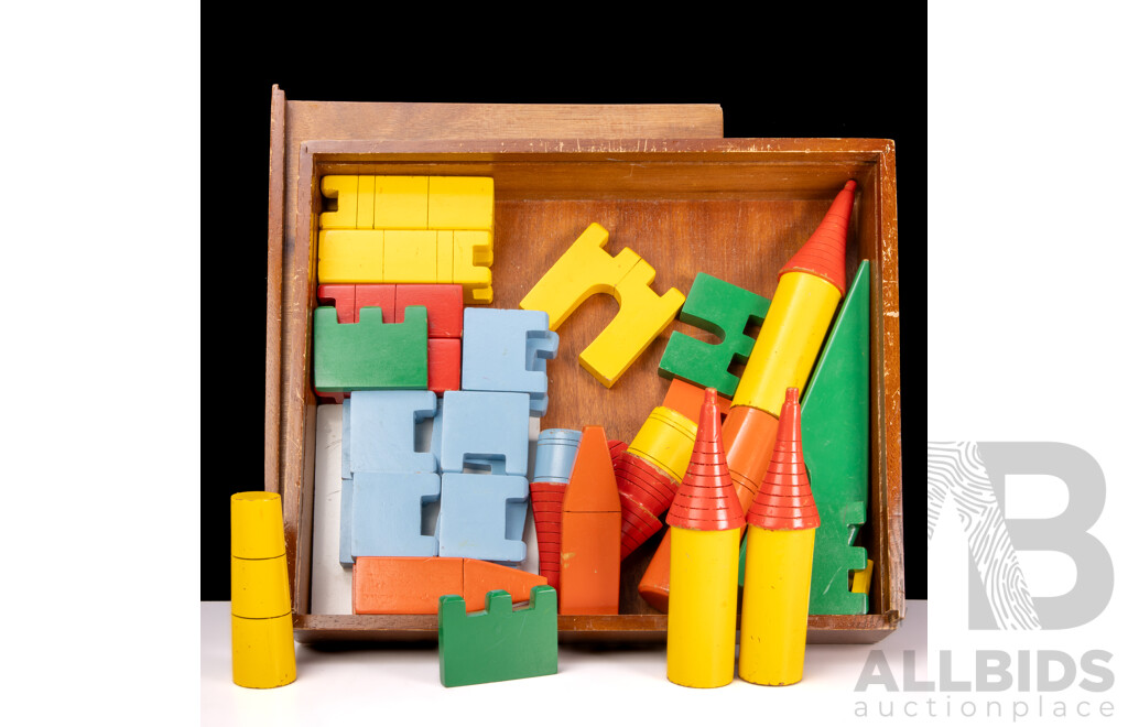 Collection of Vintage Painted Timber Building Blocks