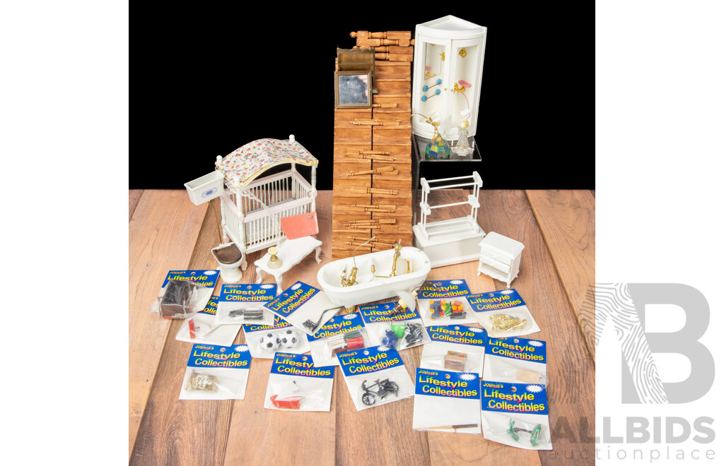 Collection of Vintage Timber Dolls House Furniture