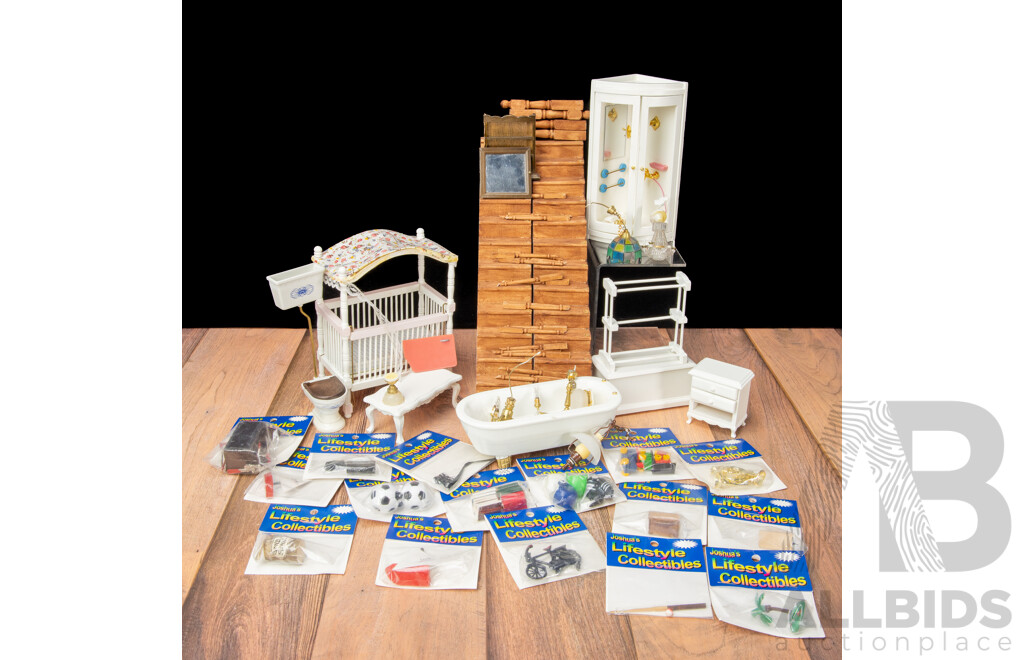 Collection of Vintage Timber Dolls House Furniture