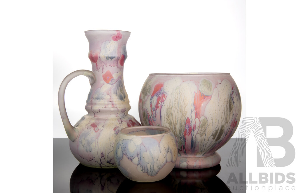 Collection of Three Hand Painted Art Glass Pieces by B.Z.T Ltd