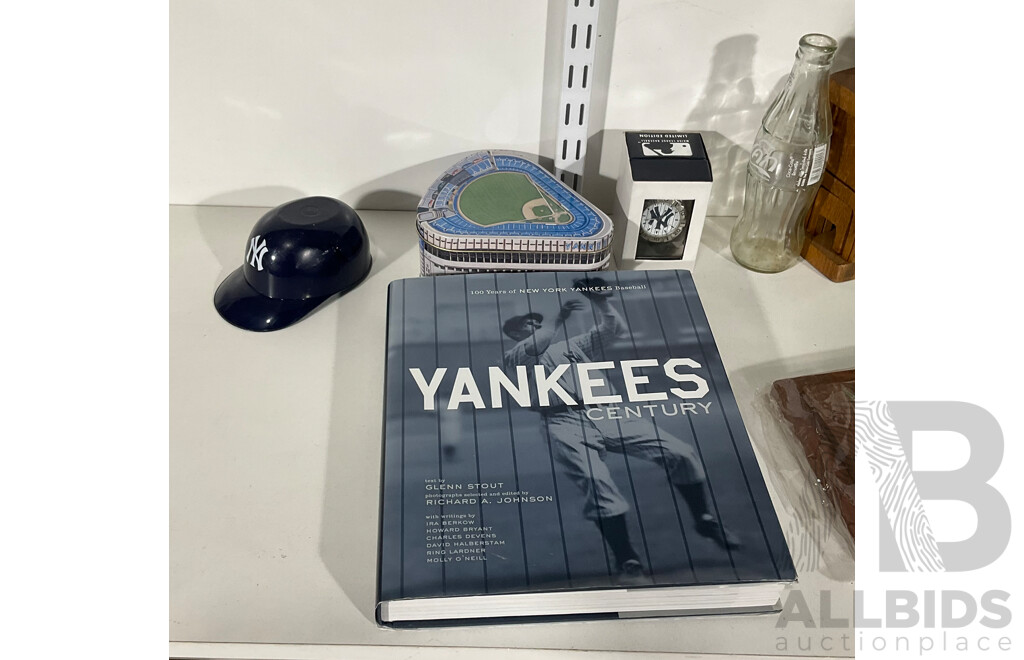 Collection of Coca Cola Collectables Including Vintage Bottles, Rubiks Cubes, Timber Puzzles, Dominoes, New York Yankees Watch, Book, Display Cap