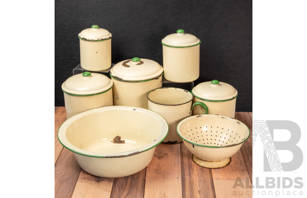 Vintage Eight Piece Jubilee Kitchen Enamel Set by Metters