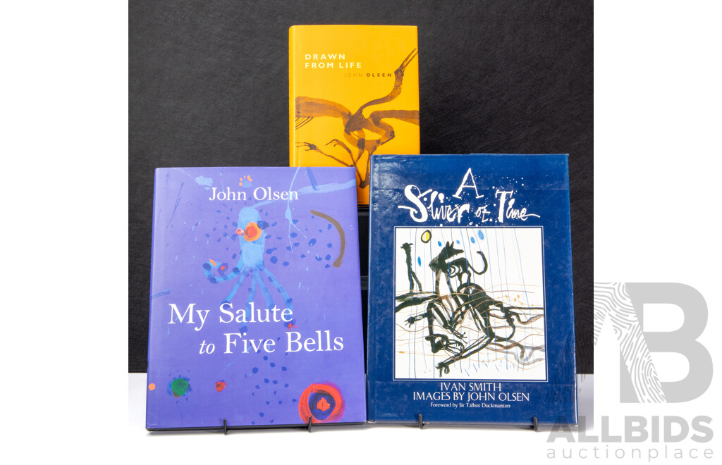 Wonderful Trio of Hard Cover Books Featuring Australian Artist John Olsen Including Drawn From Life - Collated Journal Entries of Olsen with Images, 31 x 23 cm (largest) (3)