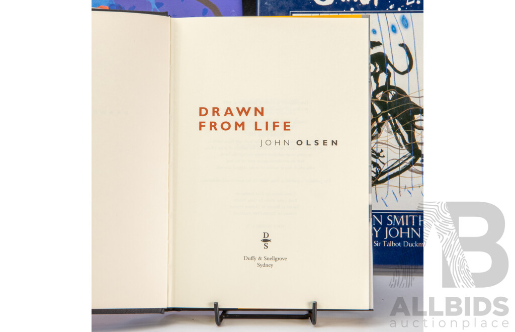 Wonderful Trio of Hard Cover Books Featuring Australian Artist John Olsen Including Drawn From Life - Collated Journal Entries of Olsen with Images, 31 x 23 cm (largest) (3)