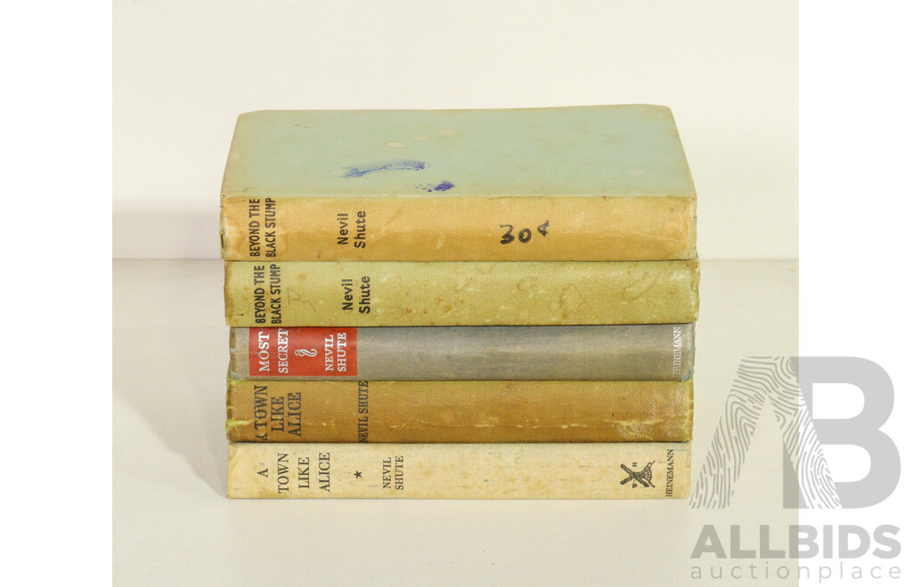 Nevil Shute (20th Century, British-Born Australian, 1899-1960), Collection of Five Hard Cover Books Including Veyond the Stump, a Town Like Alice and More (5)