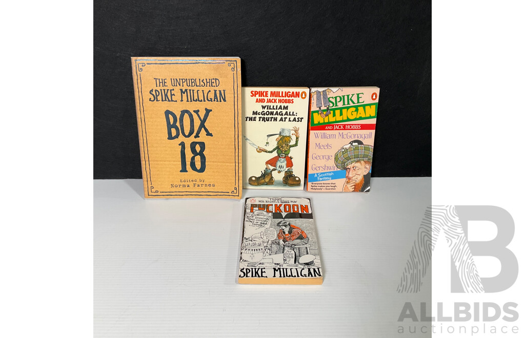 Spike Milligan (20th Century, Indian-Born British, 1918-2002), Collection of Four Milligan Paper Backs Spanning 1965-2006, Including Puckoon (1965) (4)
