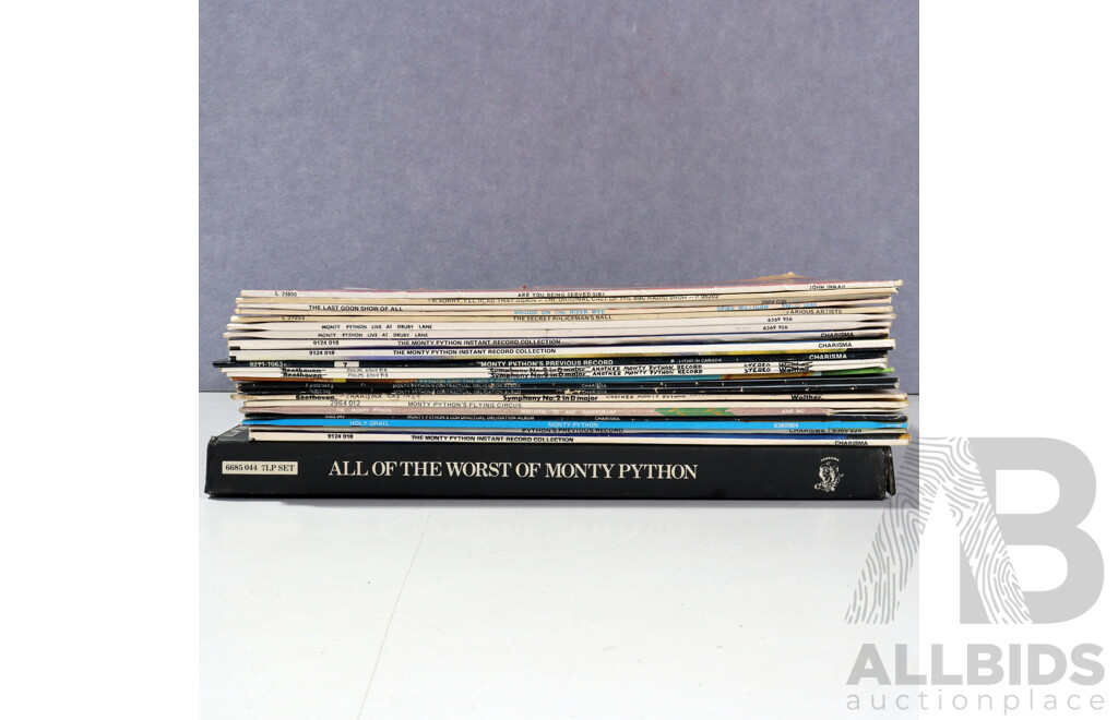 Collection of Vinyl LP Records, All English Comedy Including Multiple Monty Python Titles, the Goons and More
