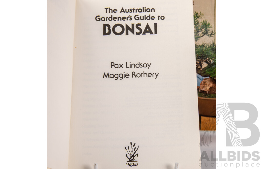 Collection Books Regarding Bonsai Along with Two Pots and Bonsai Equipment