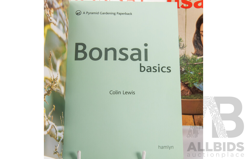 Collection Books Regarding Bonsai Along with Two Pots and Bonsai Equipment