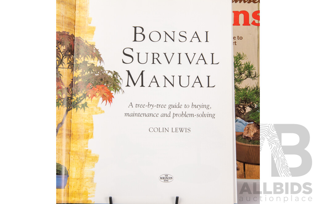 Collection Books Regarding Bonsai Along with Two Pots and Bonsai Equipment