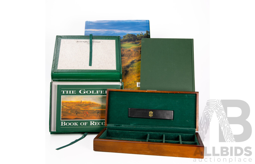 Collection Golf Memorabilia Including the Federal Golf Club Story by D S Clues, Two Trophies and Two Selangor Pewter Engraved Trophies Along with Golf Themed Lidded Box