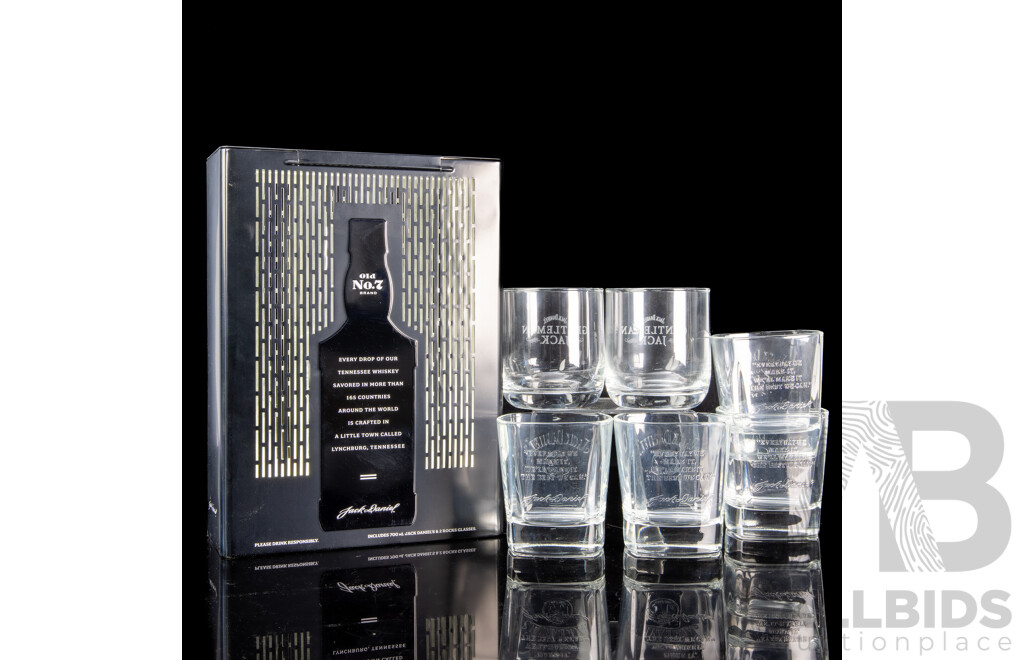 Set Six Jack Daniels Whiskey Tumblers in Tin