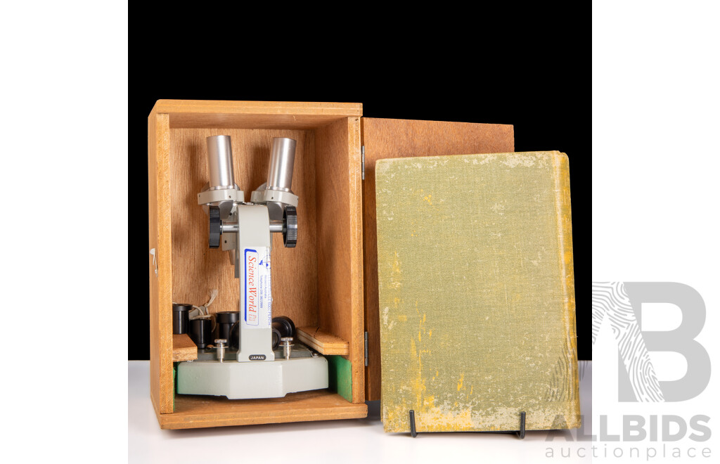 Science World Microscope in Wooden Case Along with a Popular Handbook of the Microscope, L Wright, 1895