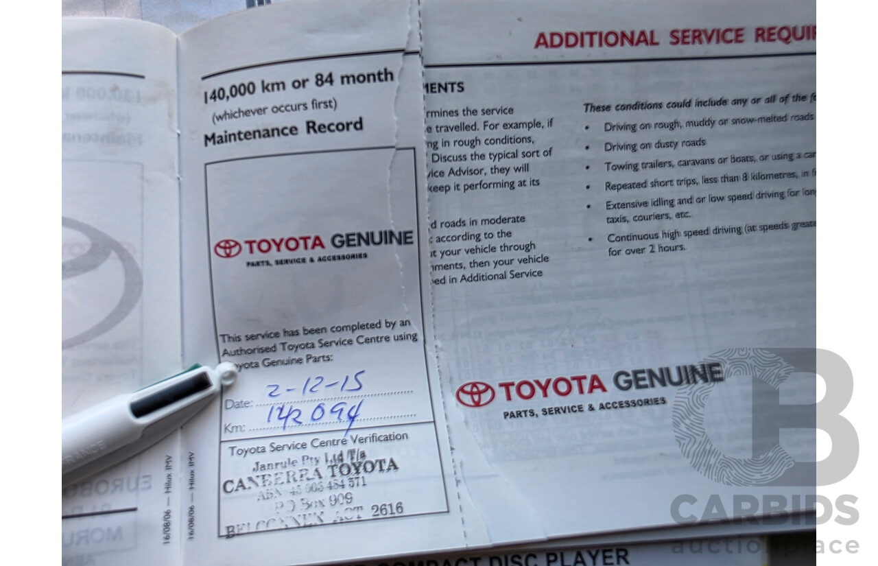 5/2007 Toyota Hilux SR (4x4) KUN26R 07 UPGRADE Dual Cab P/Up Super White Turbo Diesel 3.0L