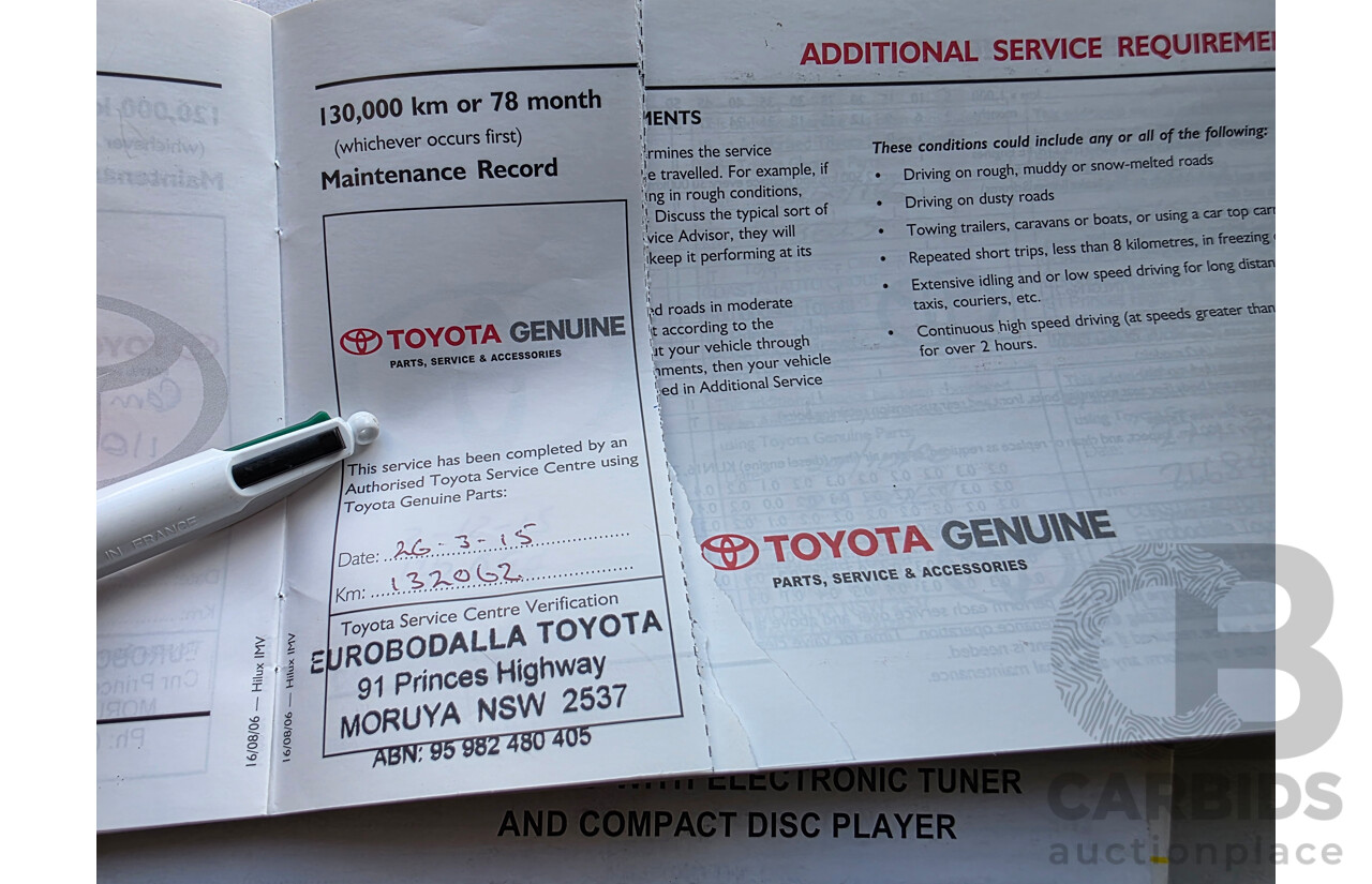 5/2007 Toyota Hilux SR (4x4) KUN26R 07 UPGRADE Dual Cab P/Up Super White Turbo Diesel 3.0L