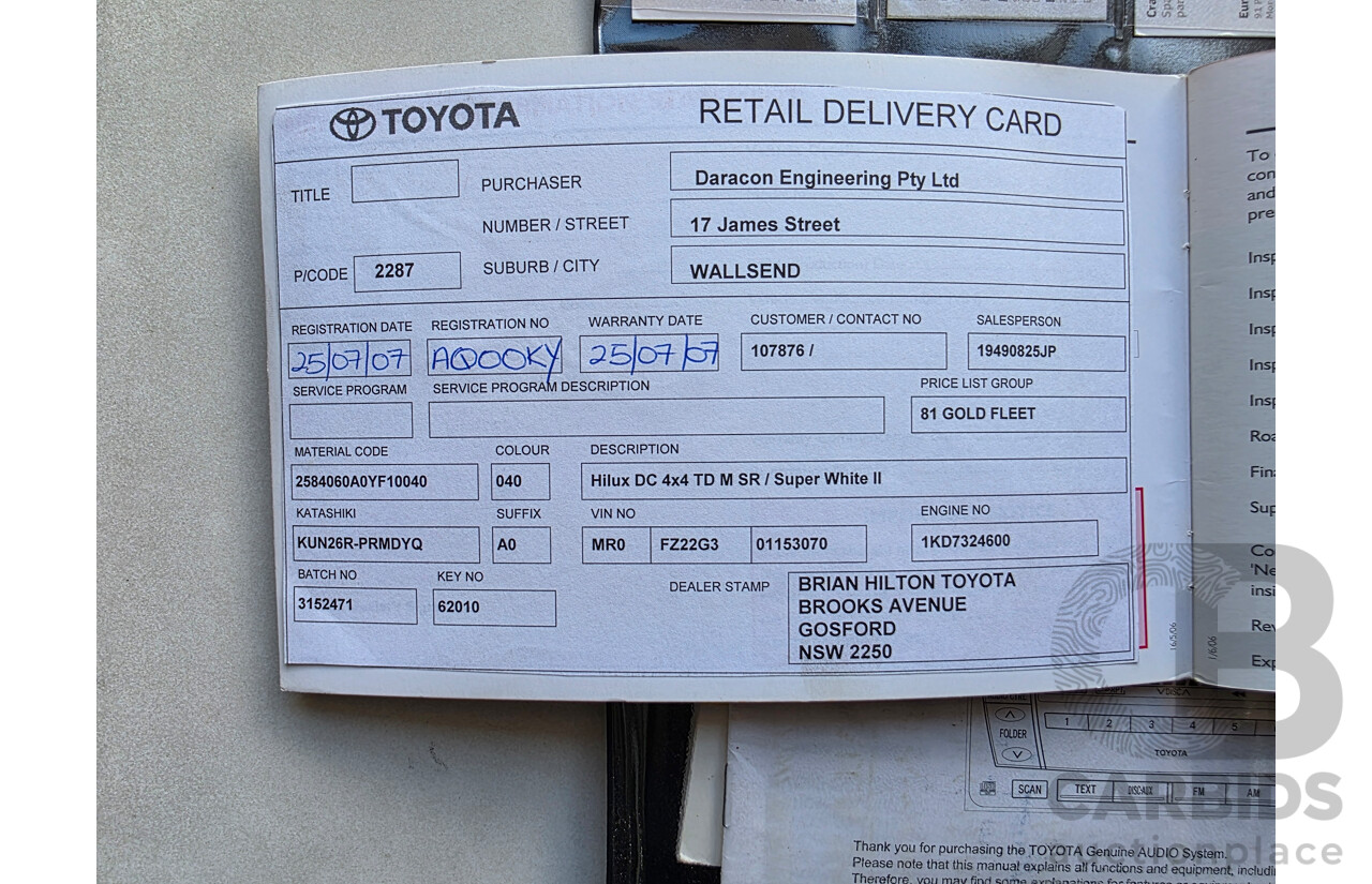 5/2007 Toyota Hilux SR (4x4) KUN26R 07 UPGRADE Dual Cab P/Up Super White Turbo Diesel 3.0L