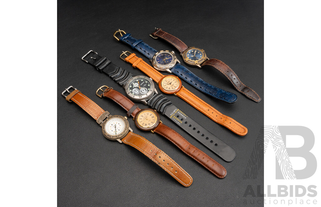 Collection of (6) Mens Dress Watches, Including Mercedes, Eddie Bauer, Ascot & Sabre