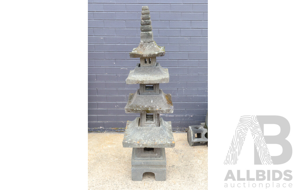 Japanese Carved Stone Four Level Garden Pagoda