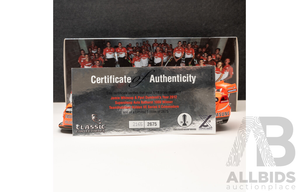Classic Carlectables Holden VE Series II Commodore Supercar 2012 Bathurst Winner #1 Jamie Whincup/Paul Dumbrell Team Vodafone 1:18 Scale Model Car - COA Included