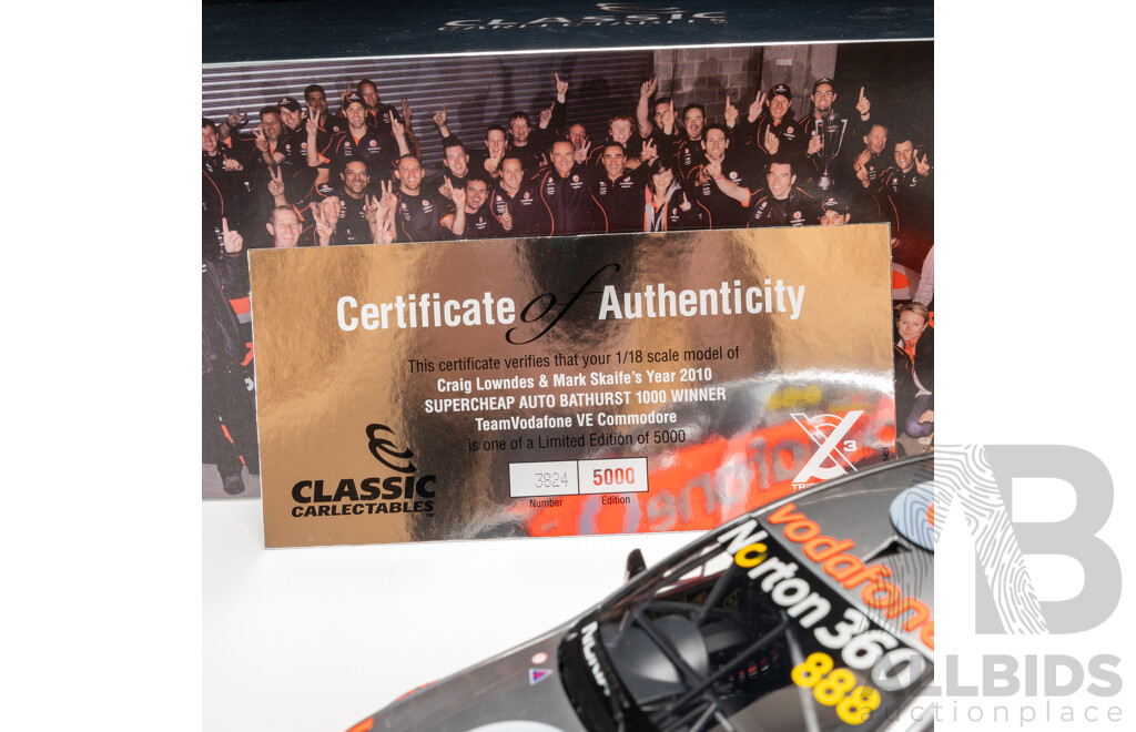Classic Carlectables Holden VE Commodore V8 Supercar 2010 Bathurst Winner #888 Craig Lowndes/Mark Skaife Team Vodafone 1:18 Scale Model Car - COA Included