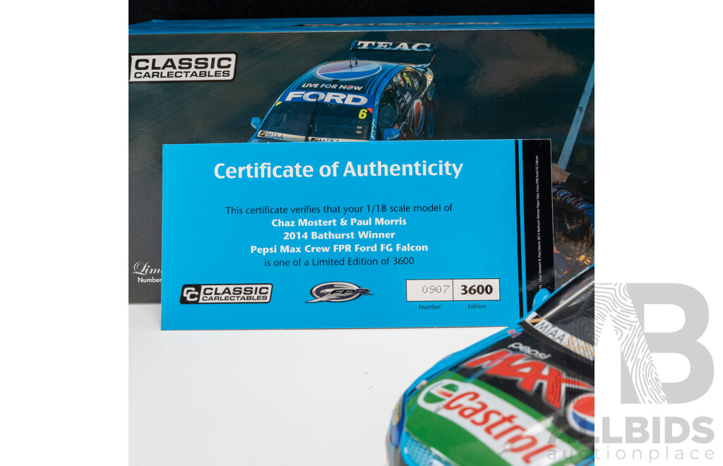 Classic Carlectables Ford FG Falcon V8 Supercar 2014 Bathurst Winner #6 Chaz Mostert/paul Morris Pepsi Max Crew FPR 1:18 Scale