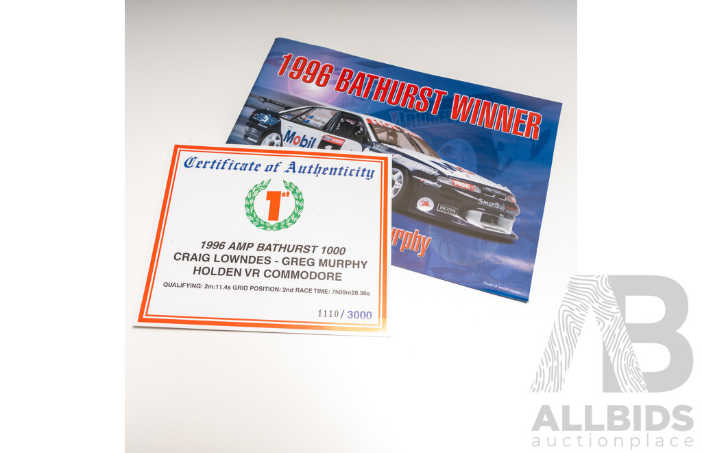 Biante Holden VR Commodore V8 Supercar 1996 Bathurst Winner #1 Craig Lowndes/Greg Murphy Mobil Racing 1:18 Scale Model Car - COA Included