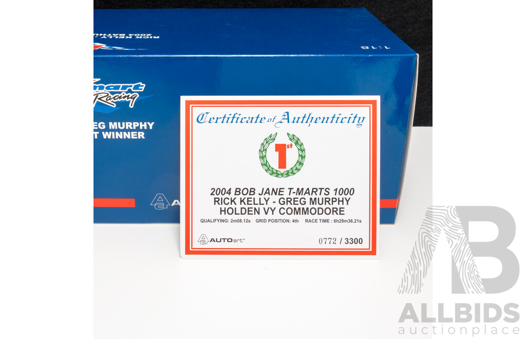 Biante Holden VY Commodore 2004 Bob Jane T-Marts 1000 Winners #15 Rick Kelly/Greg Murphy K-Mart Auto Racing 1:18 Scale Model Car - COA Included