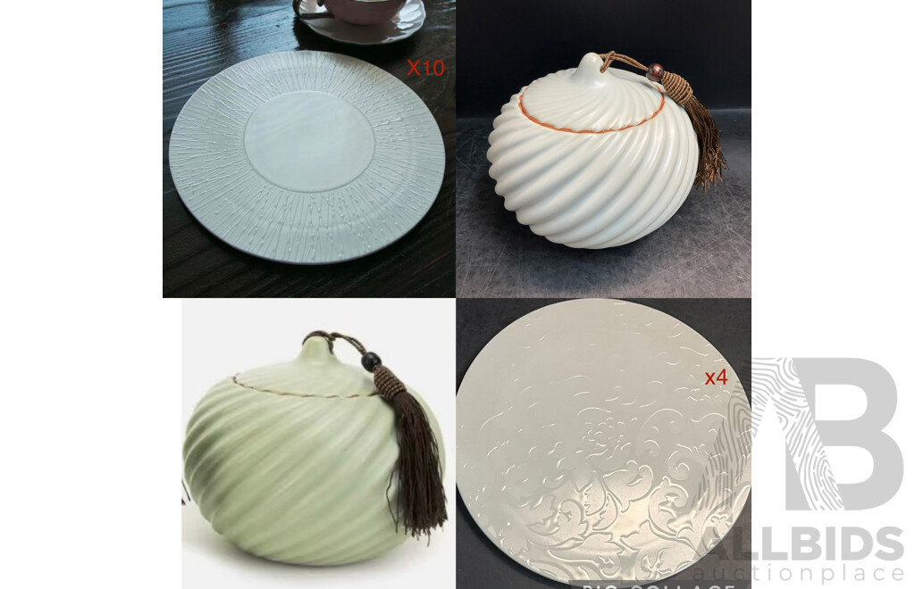 Y! Handmade Ceramic Tea Caddy Canister X3 & LUZERNE Multi-Purpose Serving Plates for Display, Sushi or Food Serving X14 -  Lot of 17