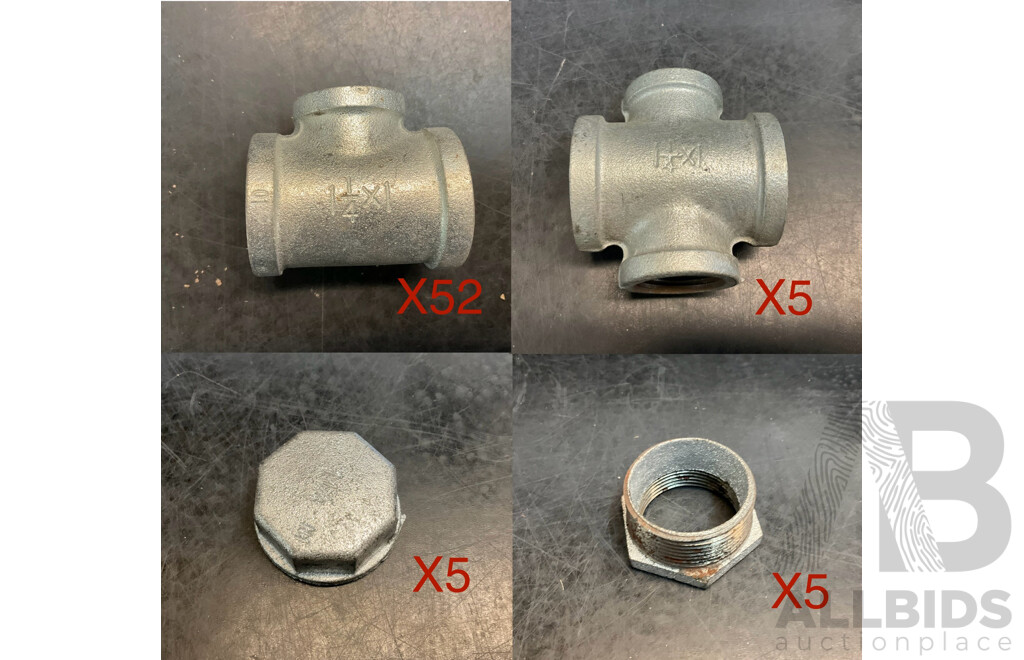 Galvanized Pipe Plumbing Fittings - 1 1/4 X1- Lot of 67