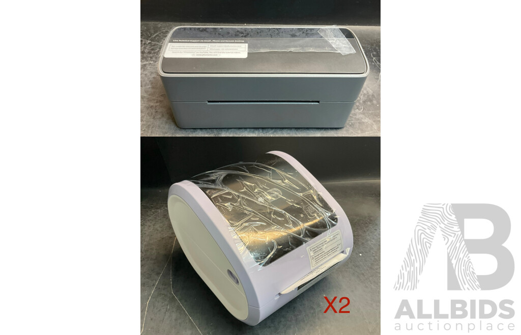 Phomemo Label Printer D520BT (Purple and White) X2 & PM-241BT ( Grey and Black ) X1 - Lot of 3