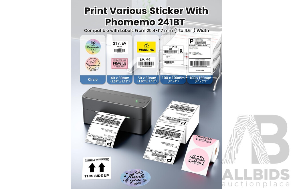 Phomemo Label Printer D520BT (Purple and White) X2 & PM-241BT ( Grey and Black ) X1 - Lot of 3